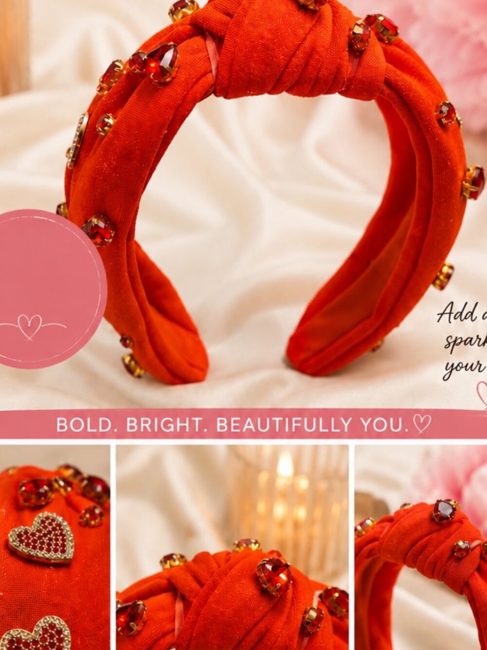 ❤️ Piper K Red Jeweled Headband | Crystal Heart Sparkle Hair Accessory ✨